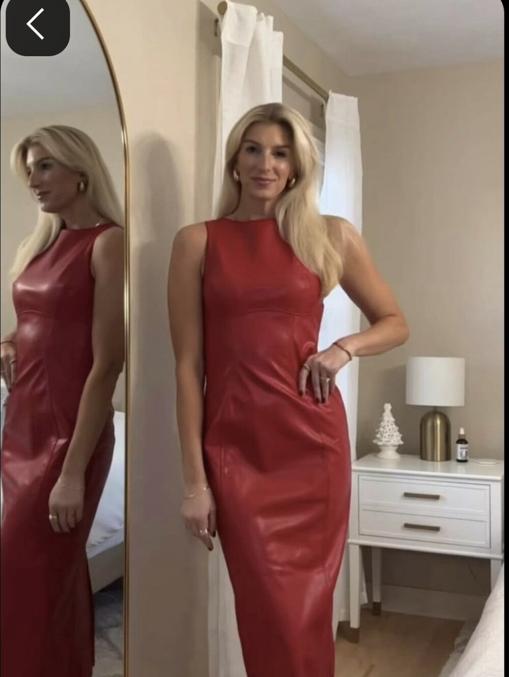 Calvin Klein Red Sleeveless Faux Leather Midi Dress